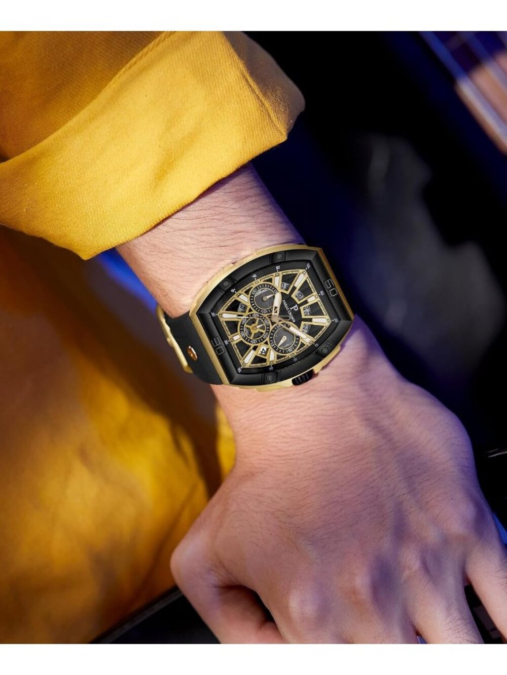 Men's Gold Black 5ATM Waterproof Quartz Luxury Chronograph Analog Wrist Watches